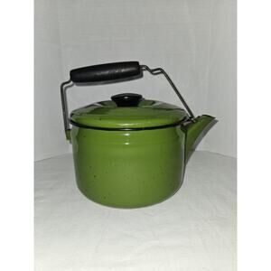 Vintage Enamelware Green Teapot Tea Pot Bale Handle